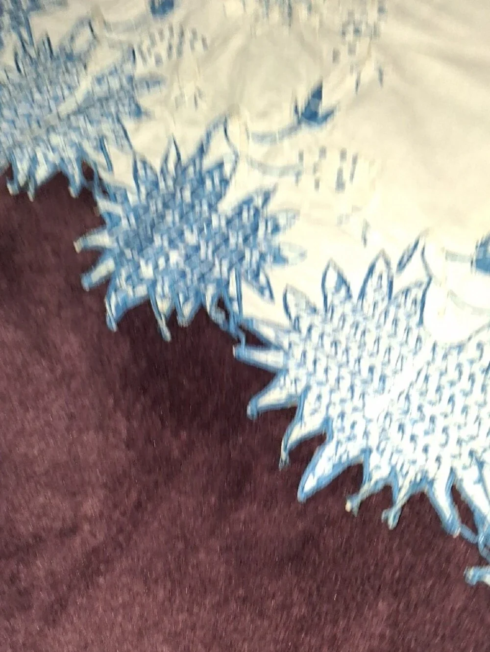 Vintage White Linen Table Runner with Blue Floral Embroidery ×2